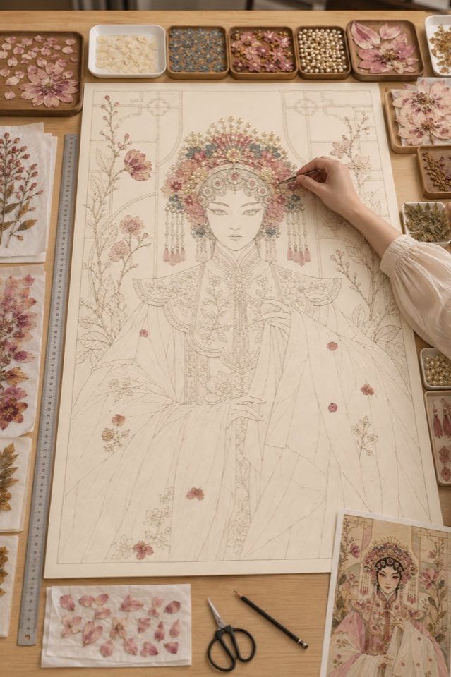 押花构图过程