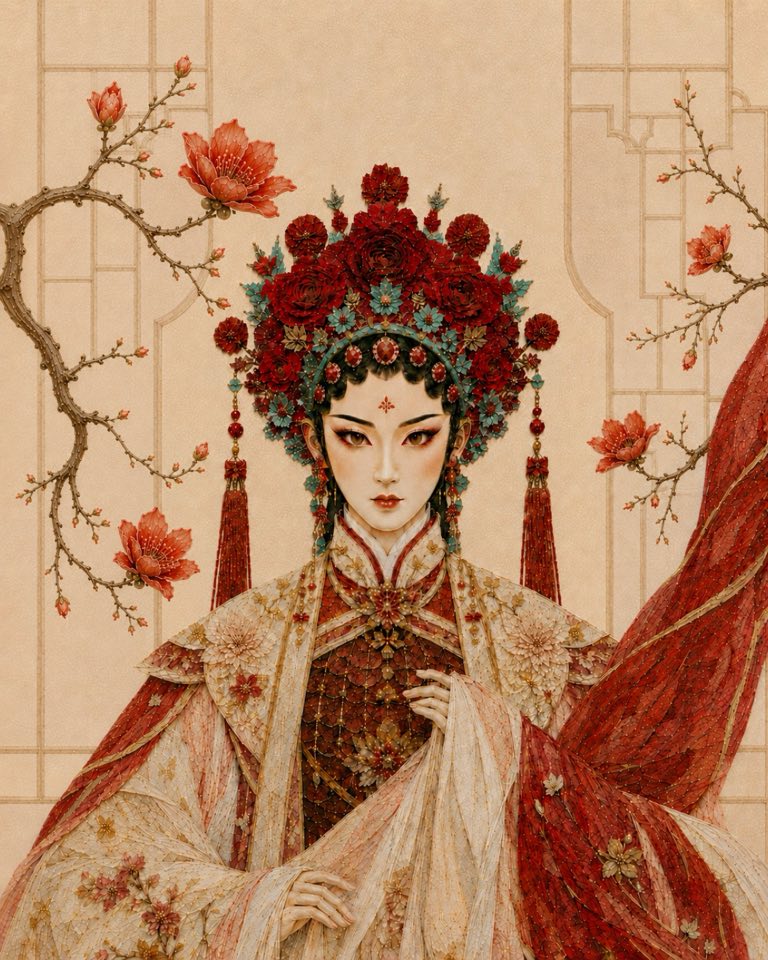 《红袖披甲》押花艺术装饰画正面完整图